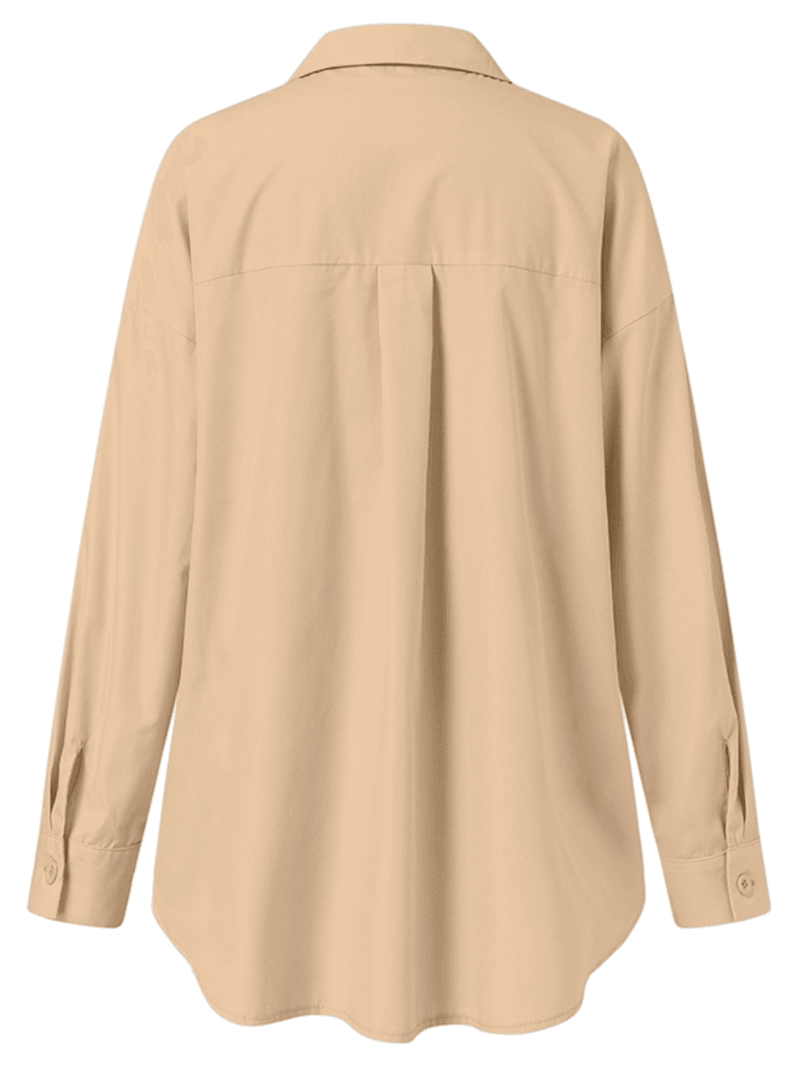 Solid Color Lapel Long Sleeve Plain Daily Casual Shirts for Women