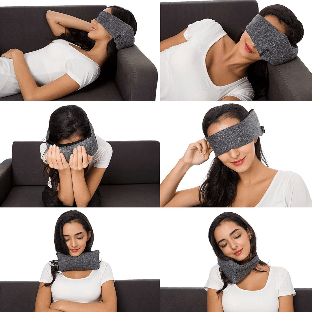 Portable Travel Compact Pillow Eye Mask 2 in 1-Soft Goggles Neck Support Pillow for Airplane