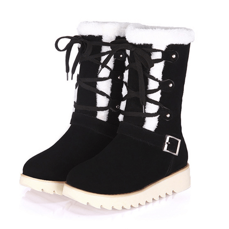 US Size 5-12 Flats Cotton Snow Boots Lace up Fur Lining Ankle Boots - MRSLM