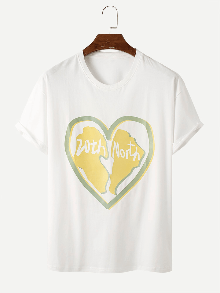 Mens Cotton Heart Shaped Print Crew Neck T-Shirts