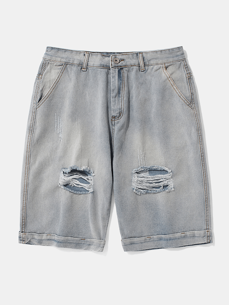 Mens Casual Hole Designed Denim Shorts