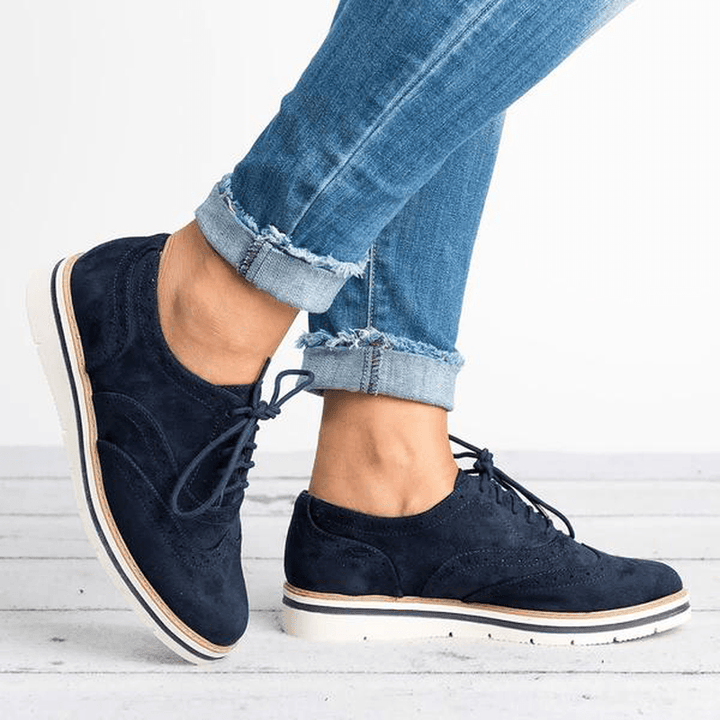 Women plus Size Brogue Lace up Soft Lace up Casual Oxford Loafers - MRSLM