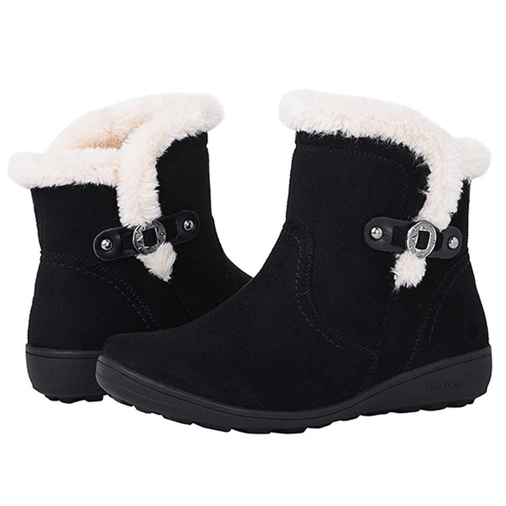 Women Winter Suede Warm Plush Lining Buckle Slip Resistant Ankle Snow Boots