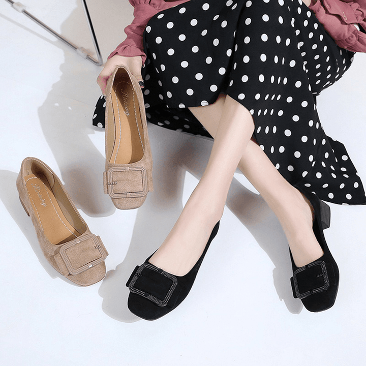 Women Metal Decor Suede Block Elegant Dress Shoes