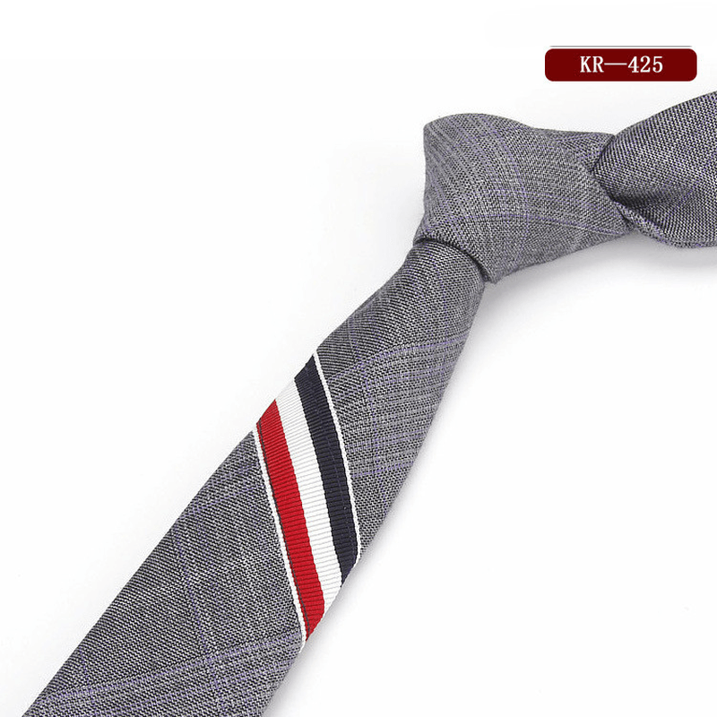 Men'S and Women'S British Super Narrow Casual Quality Cotton Tricolor Tie