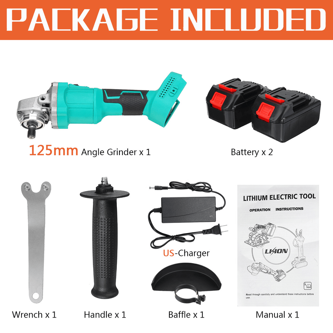 125Mm Brushless Cordless Angle Grinder 3 Gears Polishing Grinding Cutting Tool with Battery Also for Makita 18V Battery - MRSLM