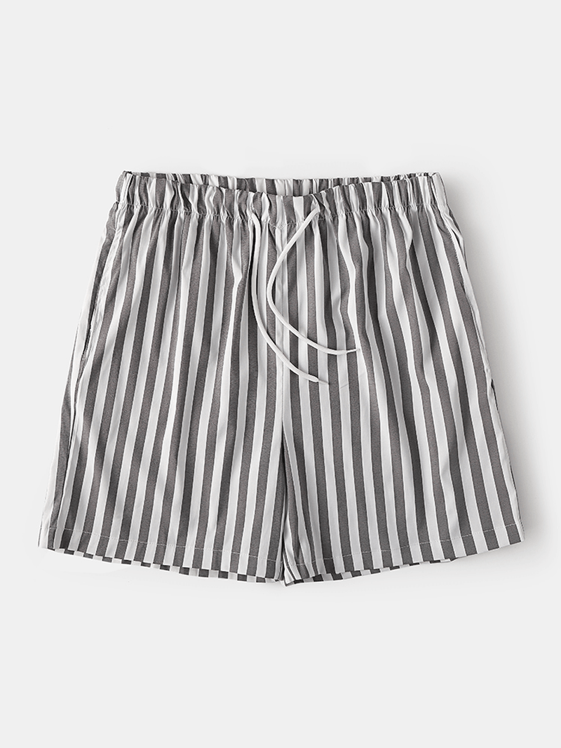 Men Lightweight Casual Striped Shorts Drawstring Swim Trunks Summer Breathable Shorts