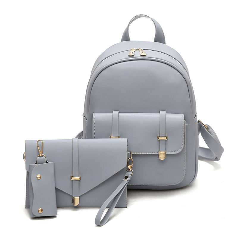 3 PCS PU Leather Women Backpacks Students Schoolbags - MRSLM