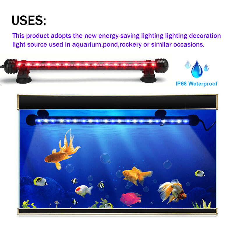 28Cm RGB APP LED Aquarium Fish Tank Light Submersible Waterproof Bar Strip Lamp