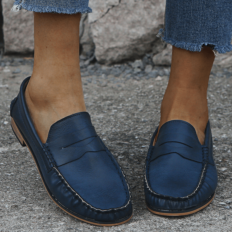 Women Large Size Comfy Soild Slip on Casual Flats Loafers