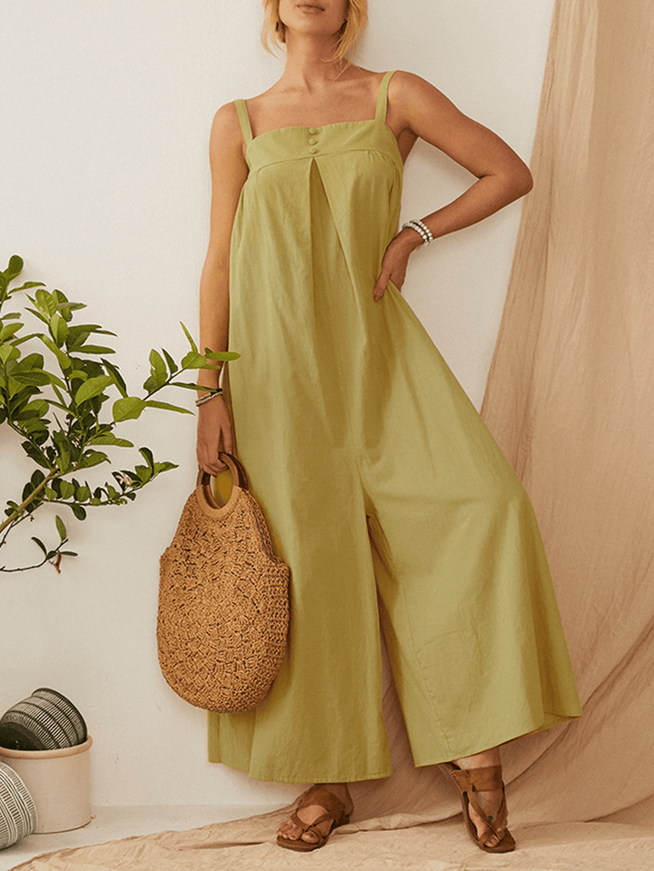 Solid Color Straps Pleated Daily Casual Jumpsuit for Women