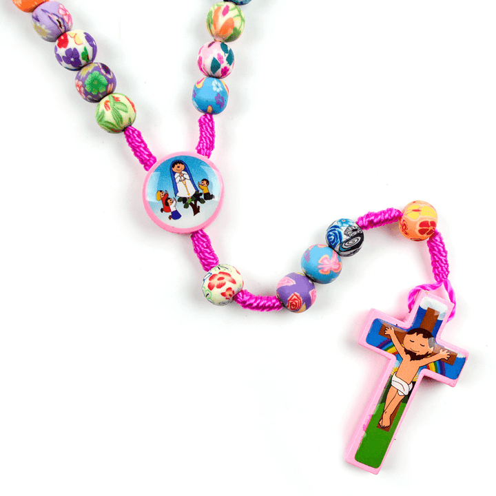 Hand-Knotted round Beads Solid Wood Children'S Cross