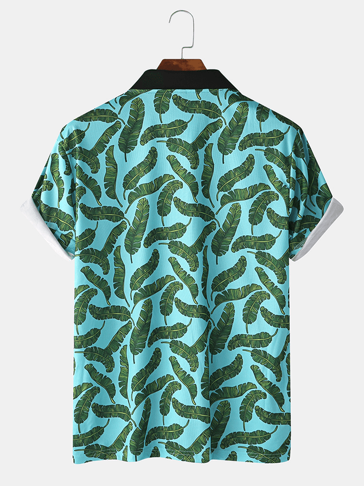 Men Casual Holiday Banana Leaf Print Golf Shirt