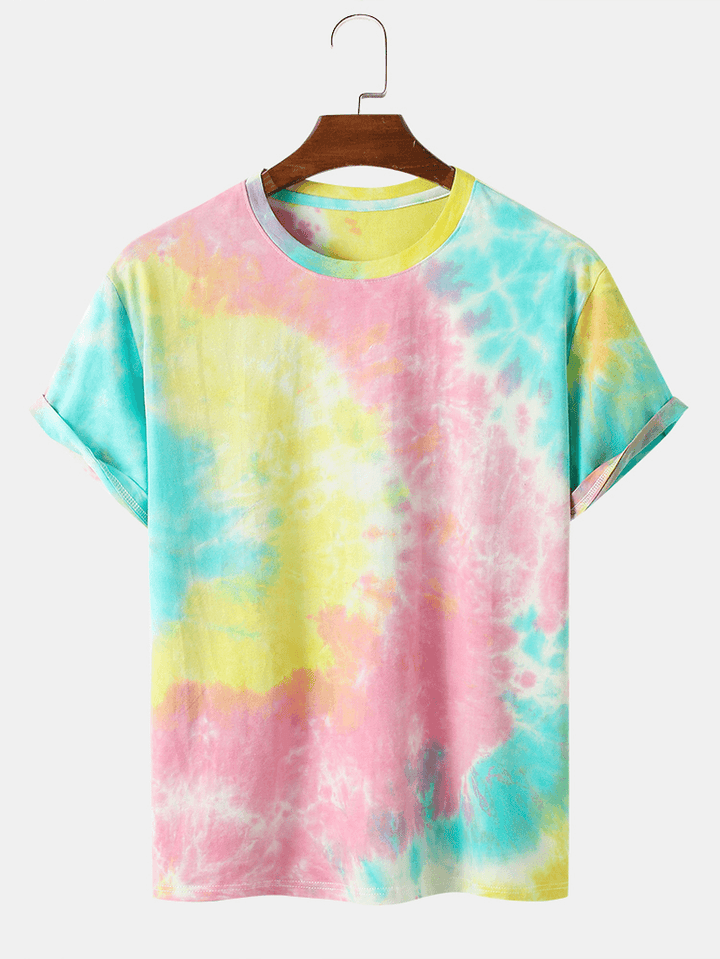 Mens Casual Butterfly Letter Print Street Tie Dye Short Sleeve T-Shirts