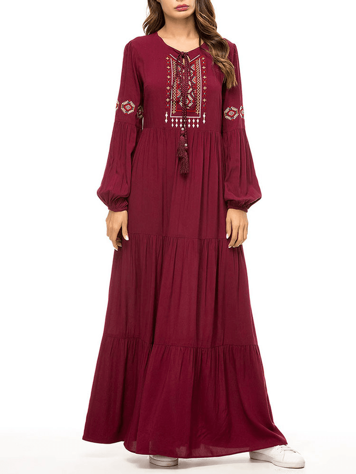 Women Pleated Robe Long Sleeve Maxi Dress