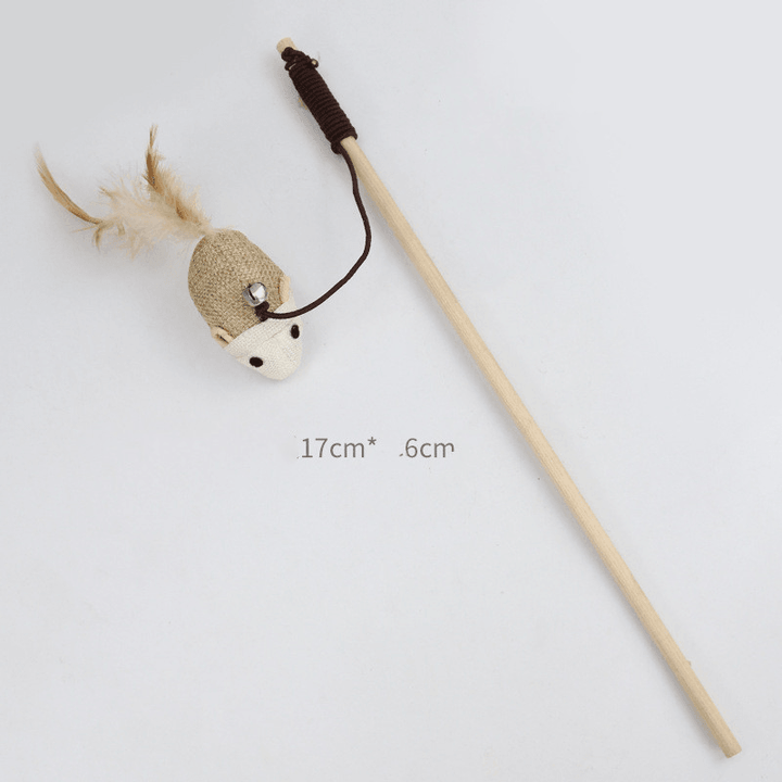 Wooden Pole Funny Cat Stick Feather Bell Interactive Toy Supplies