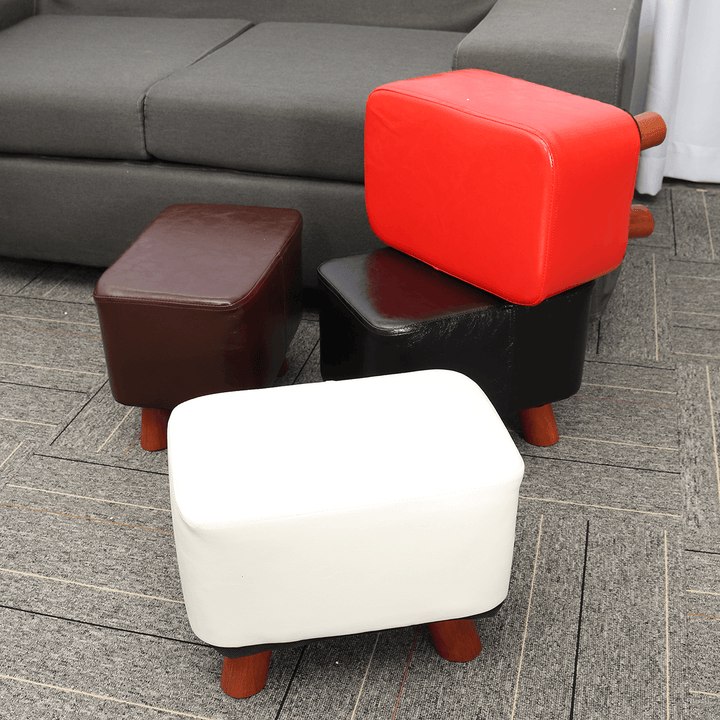 PU Soft Foot Stool Soft Change Shoes Bench Small Ottoman Footrest Footstool Wooden Legs Rectangular Seat Stool Home Supplies