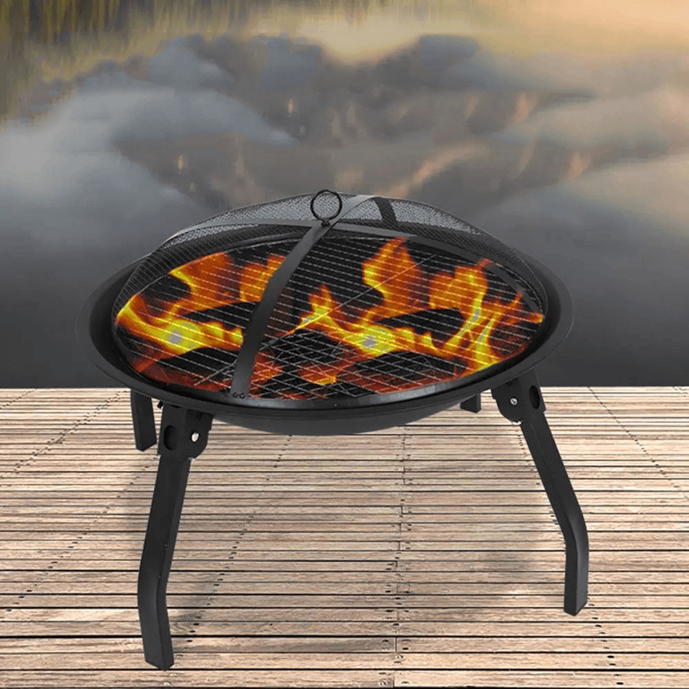 Ipree¬Æ 22Inch Fire Pit Portable Outdoor Wood Burning Steel Firepits BBQ Grill Camping Picnic Travel Garden Patio