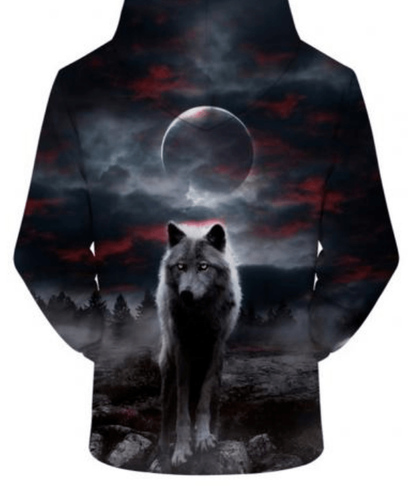 New Evil Wolf Tide Brand Digital Print Hooded Pullover Spring and Autumn plus Size Couple Top