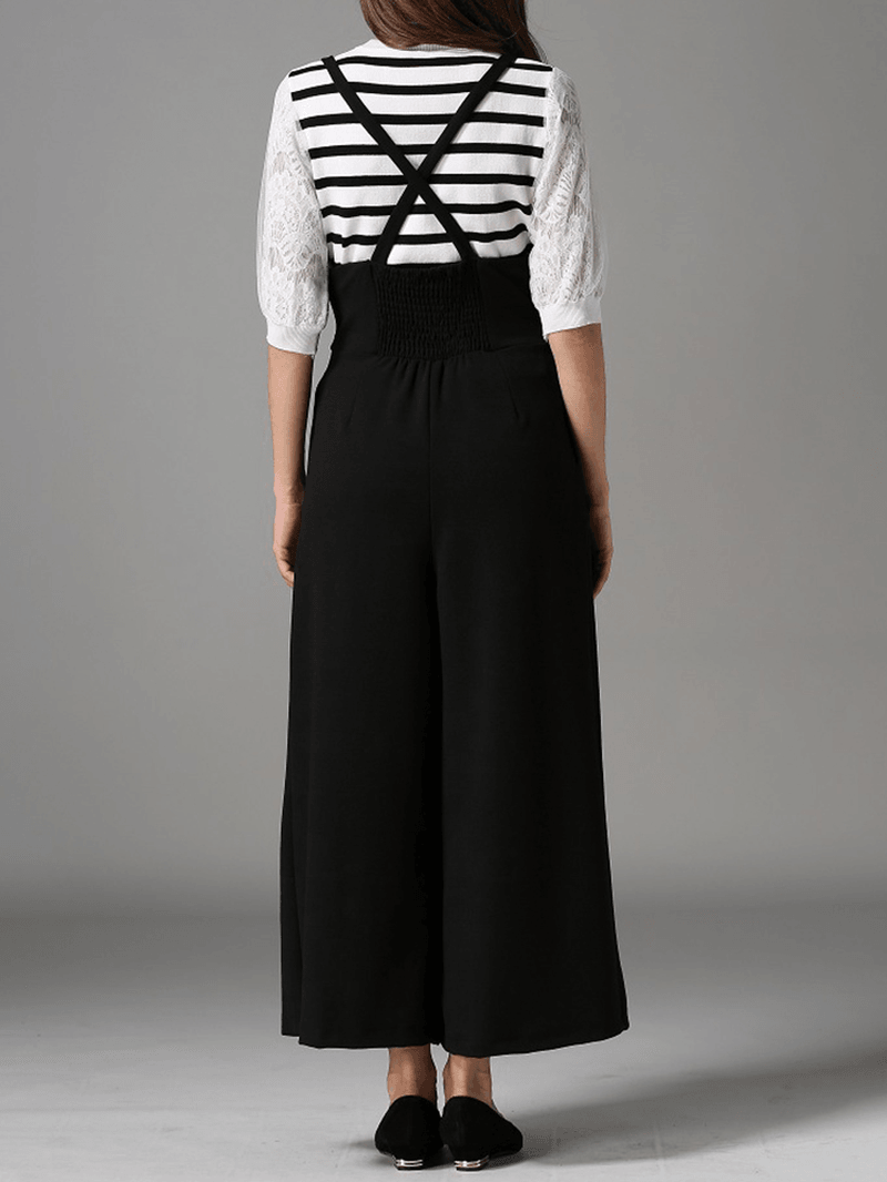 Sleeveless Straps Loose Wide Leg Pants