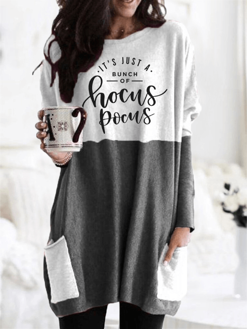 Women Halloween Patchwork Letter Printed Casual Mid-Length Sweatshirts with Pockets - MRSLM