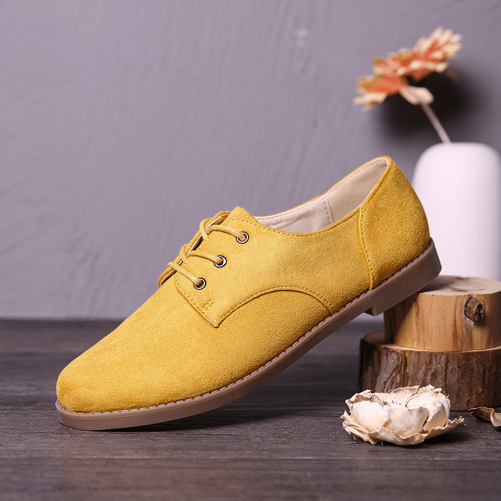 LOSTISY Suede Lace up Solid Color Casual Formal Flat Shoes