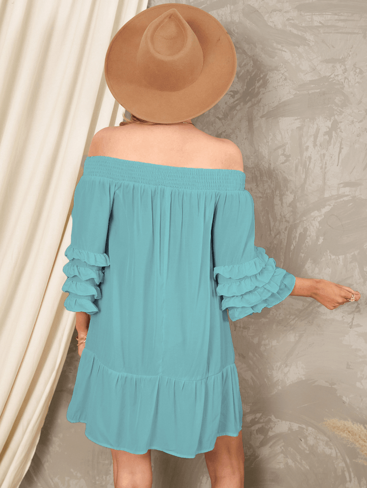 Off Shoulder Pleats Solid Casual Mini Dresses for Women