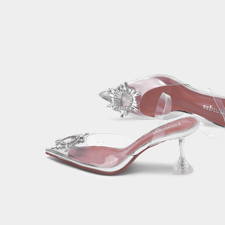 Women Rhinestone Transparent Slingback Fashion Party High Heels Pumps