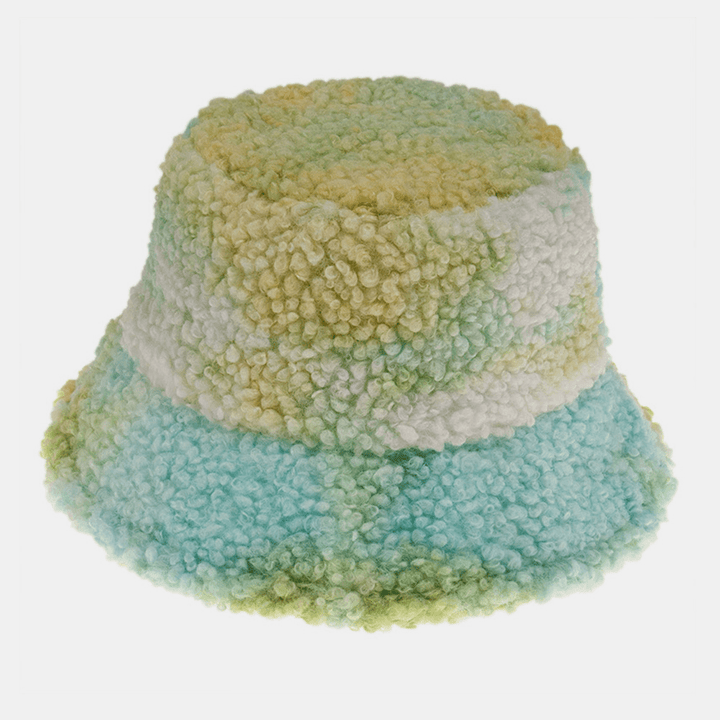 Unisex Felt Lamb Hair Tie-Dye plus Thicken Warm Windproof Soft Bucket Hat - MRSLM