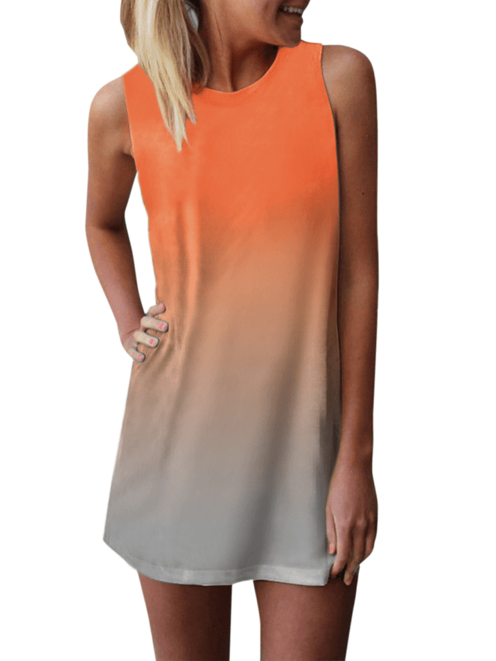 Gradient Color Sleeveless O-Neck Summer Casual Dress for Women