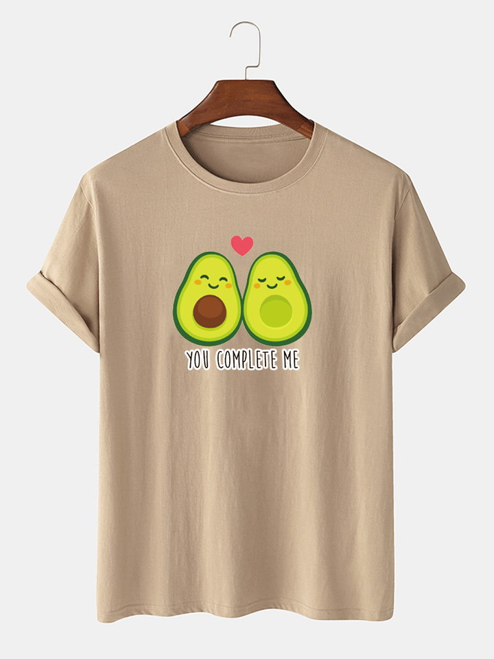 Men 100% Cotton Funny Cartoon Avocado Couple Printed Short Sleeve T-Shirts