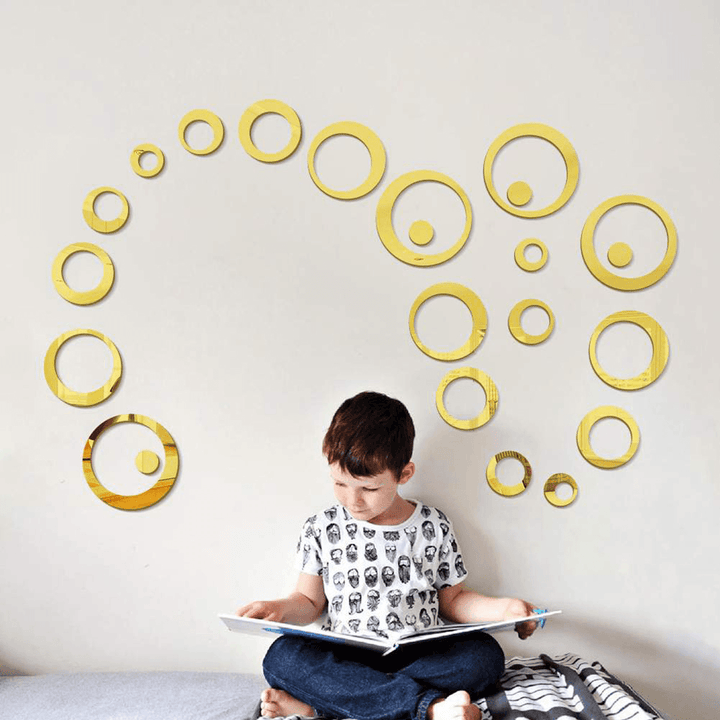 3D Mirror Acrylic Wall Stickers Circle Ring Gold Decal Modern Home DIY Decoration