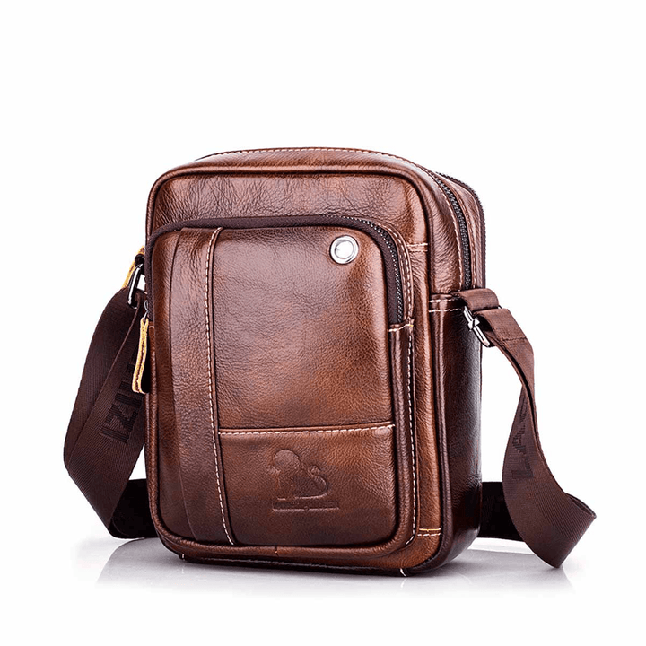 Men Leather Bag Messenger Cross Body Portable Travel Shoulder Briefcase Satchel Retro Outdoor Chest Backpack Bag Day Packs - MRSLM