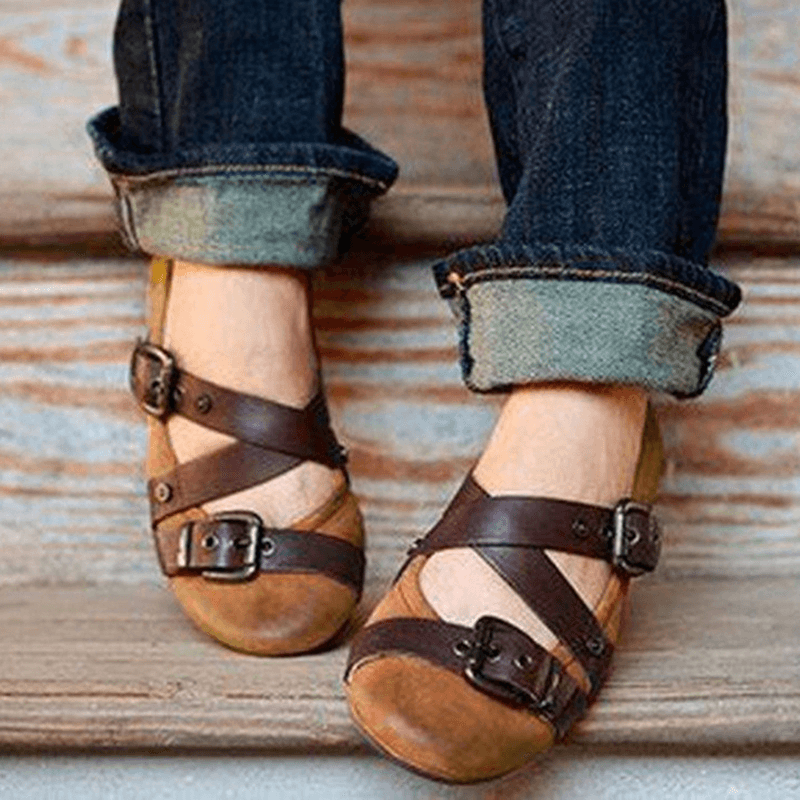 Large Size round Toe Buckle Slip on Casual Flat Shoes - MRSLM