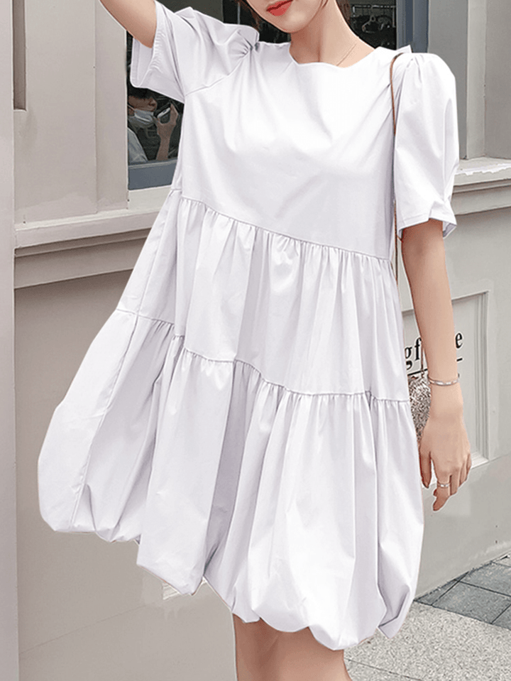 Leisure Short Sleeve Pleating Loose Summer Dress