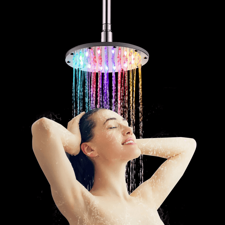 6/8/10 Inch LED Rainfall Shower Head round Shower Head Automatically RGB Color-Changing Temperature Sensor Showerhead for Bathroom - MRSLM