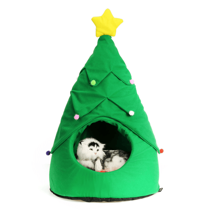 Christmas Tree Elk Pet House Breathable Semi Closed Soft Cat House Green Cat Dog Bed