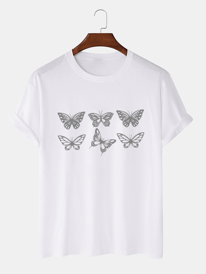 Mens 100% Cotton Butterfly Graphics Crew Neck Short Sleeve T-Shirts