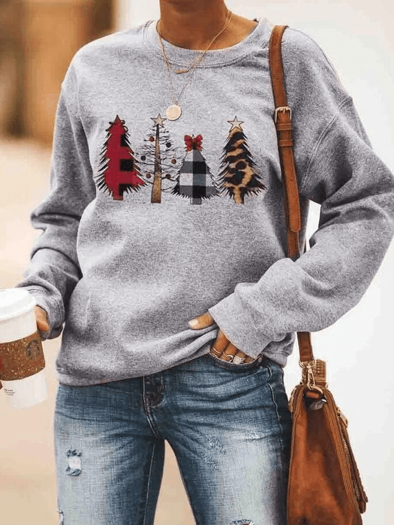 Christmas Print O-Neck Long Sleeve Sweatshirt