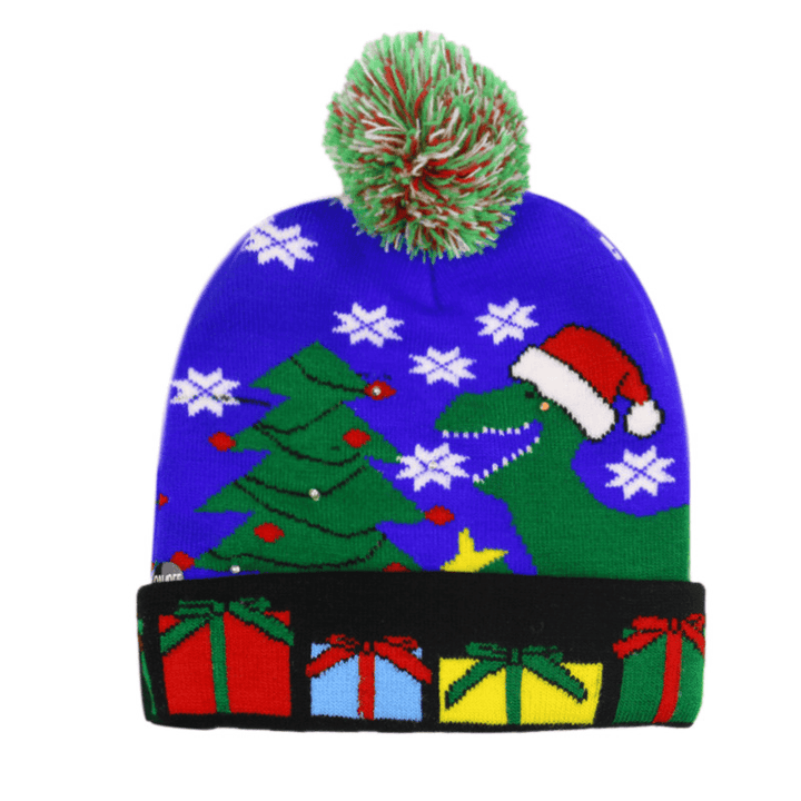 Christmas Snowman Elk Christmas Tree Cuffed Ball Knit Hat