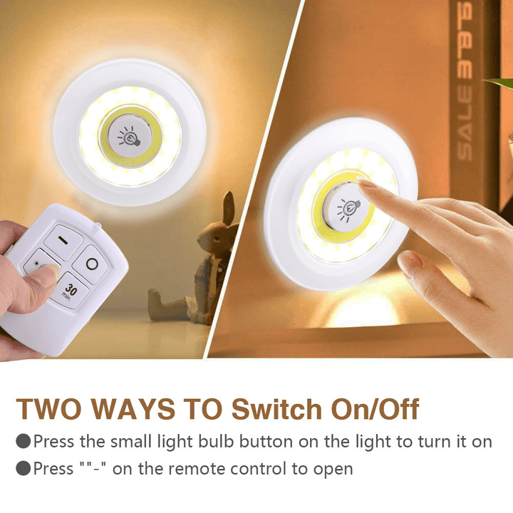 3Pcs LED Light Wireless Remote Control Night Light 3W Super Bright COB under Cabinet Light Dimmable Wardrobe Lamp Home Bedroom Closet