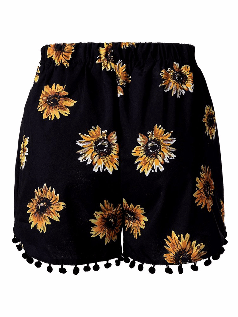 Women Elastic High Waist Sunflower Printed Shorts Casual Beach Shorts - MRSLM