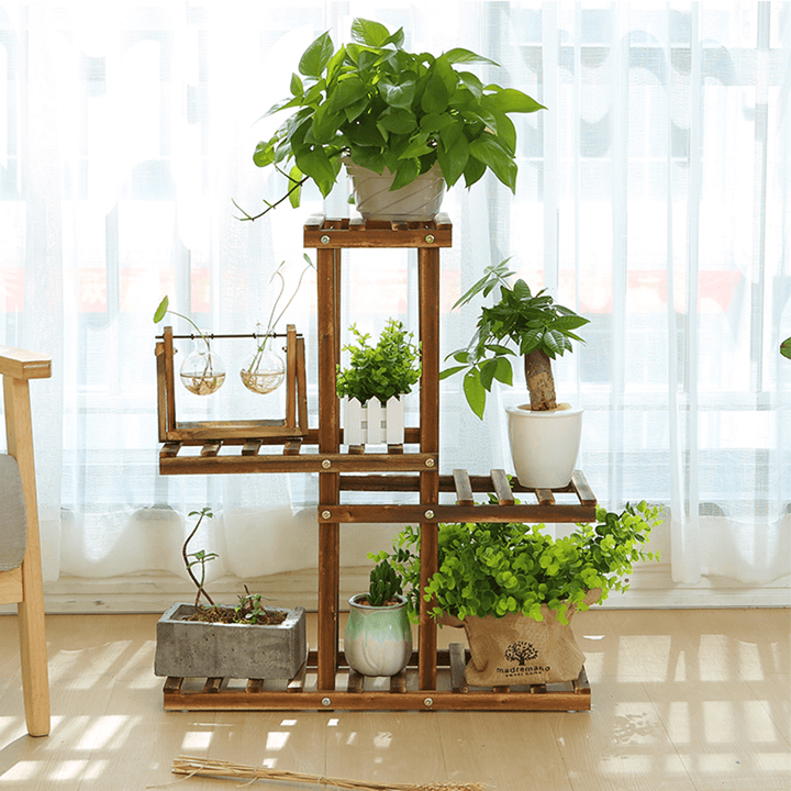 4 Tier Wooden Plant Stand Indoor Outdoor Garden Planter Flower Pot Stand Shelf Rack Solid Wood - MRSLM