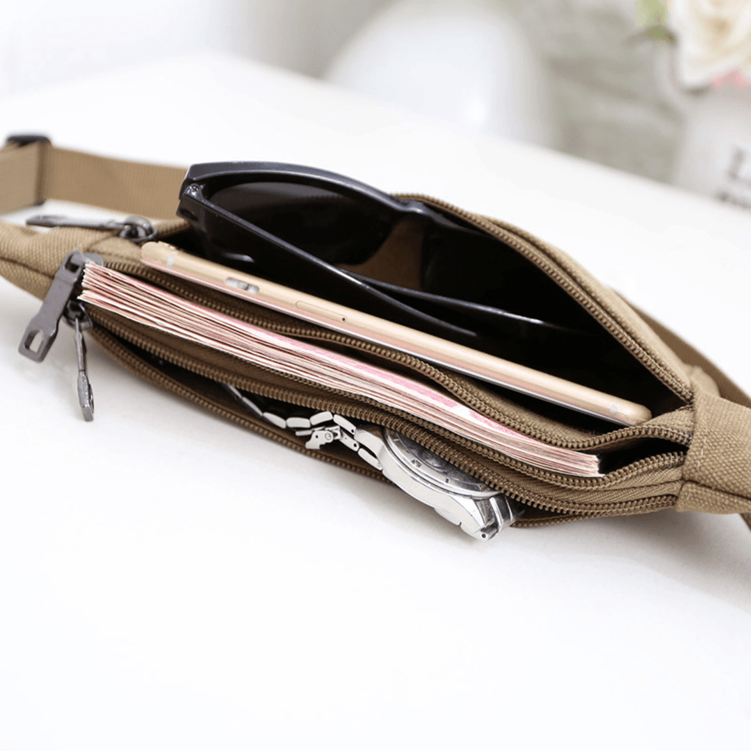 Unisex Canvas Waist Bag Waist Belt Bag Fanny Pack Hip Pouch Travel Sports Phone Pocket