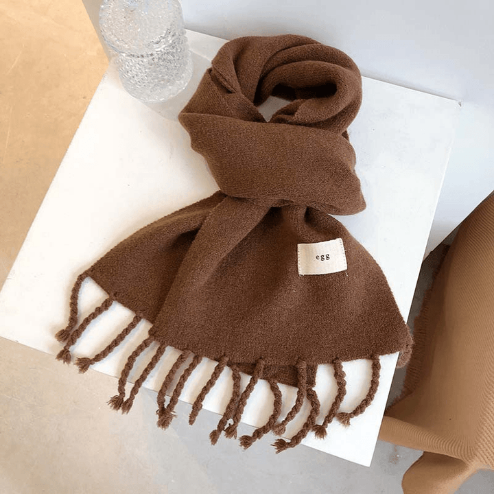 Pure Color Tassel Season Wool Knitted Couple Scarf