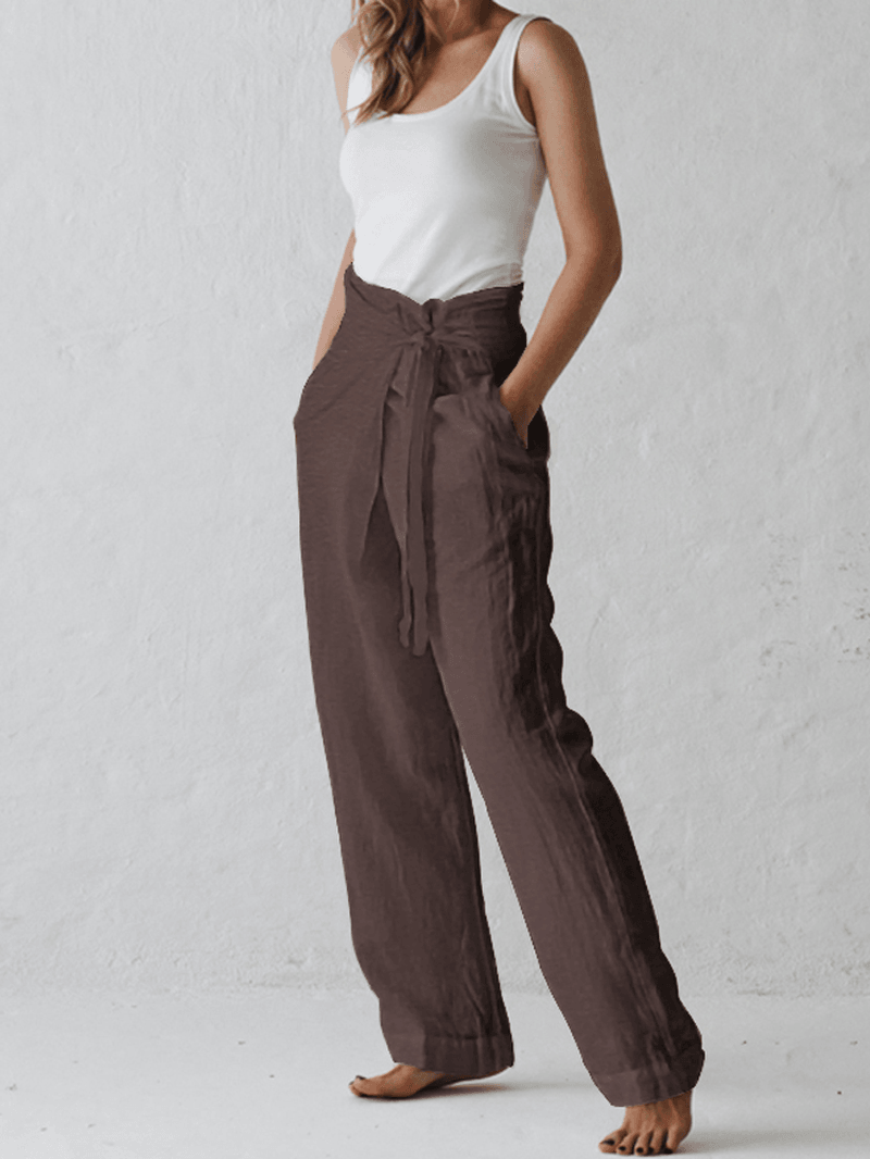 Women Cotton Belted High Waist Casual Wide Leg Harem Pants