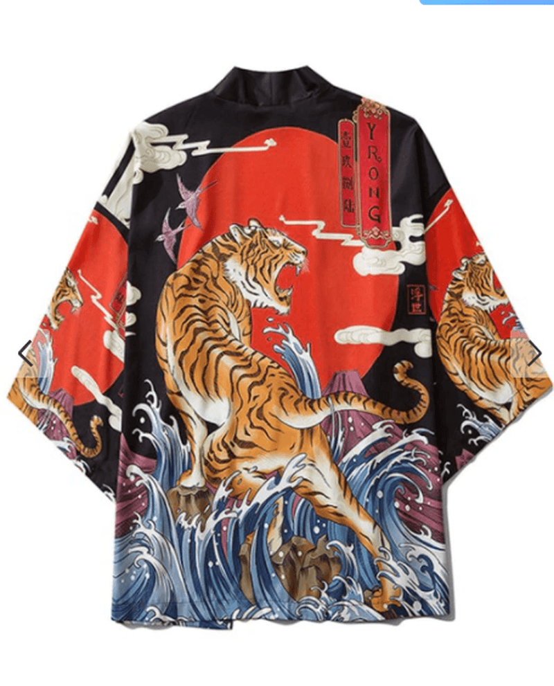 Japanese Ukiyo-E Robe Costume Tiger Print Kimono