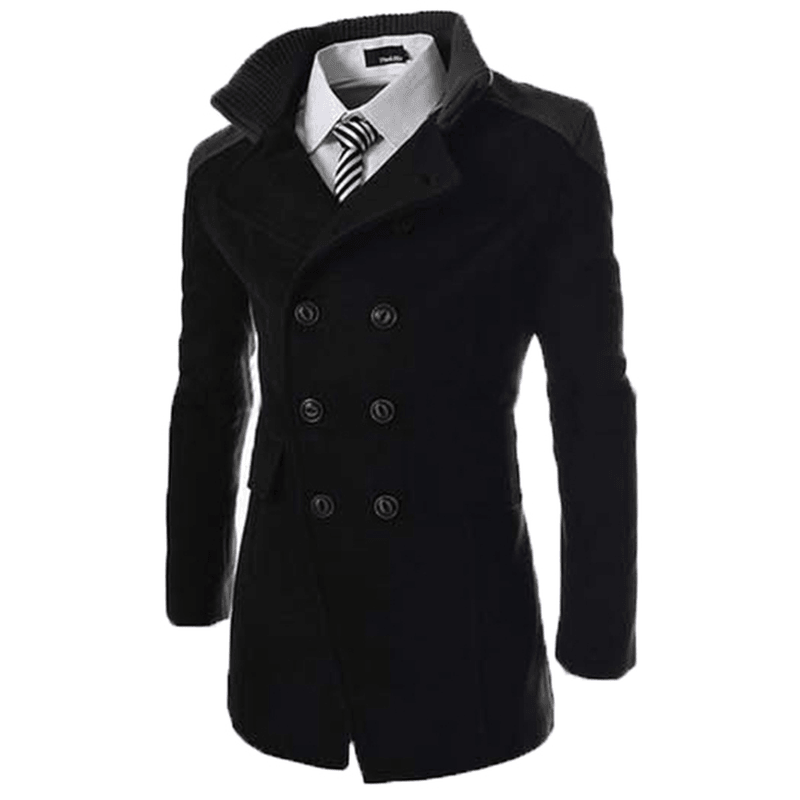 Mens Solid Double Breasted Mid-Long Thicken Coats