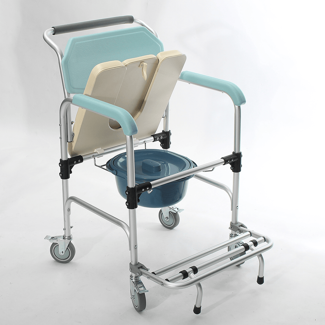 3-In-1 Commode Wheelchair Bedside Toilet & Shower Seat Bathroom Rolling Chair Elder Folding Chair