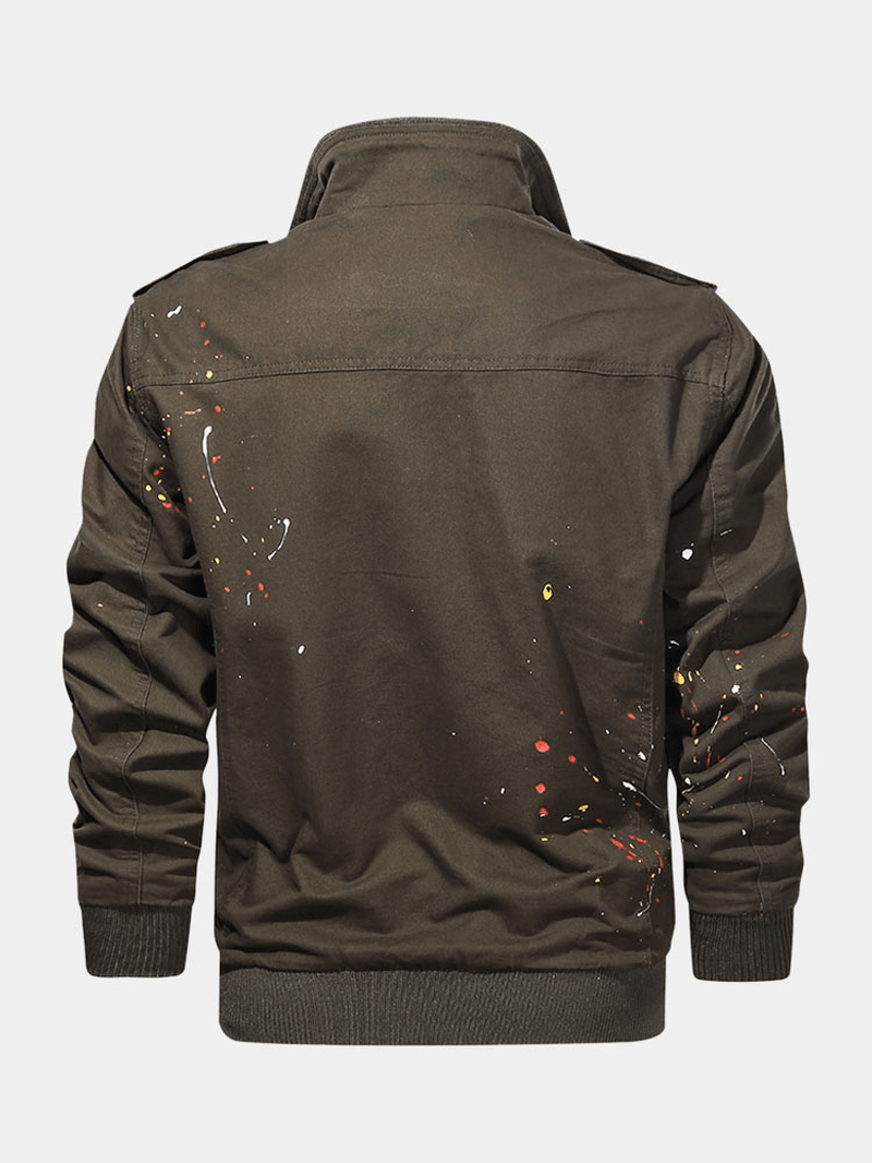 Mens Paint Print Cotton Multi Pocket Jacket